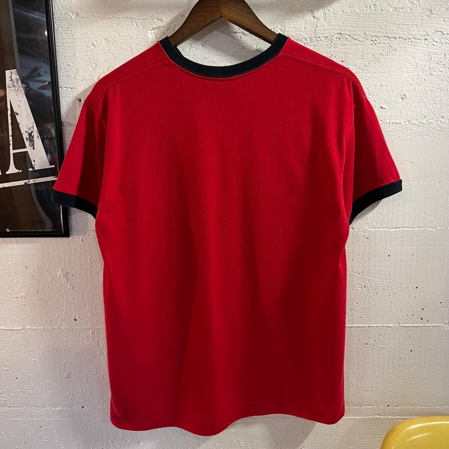 Vintage 90’s Embroidered Nike V-Neck Ringer Baby Tee - Size Medium - Made In USA - Red/Black/White