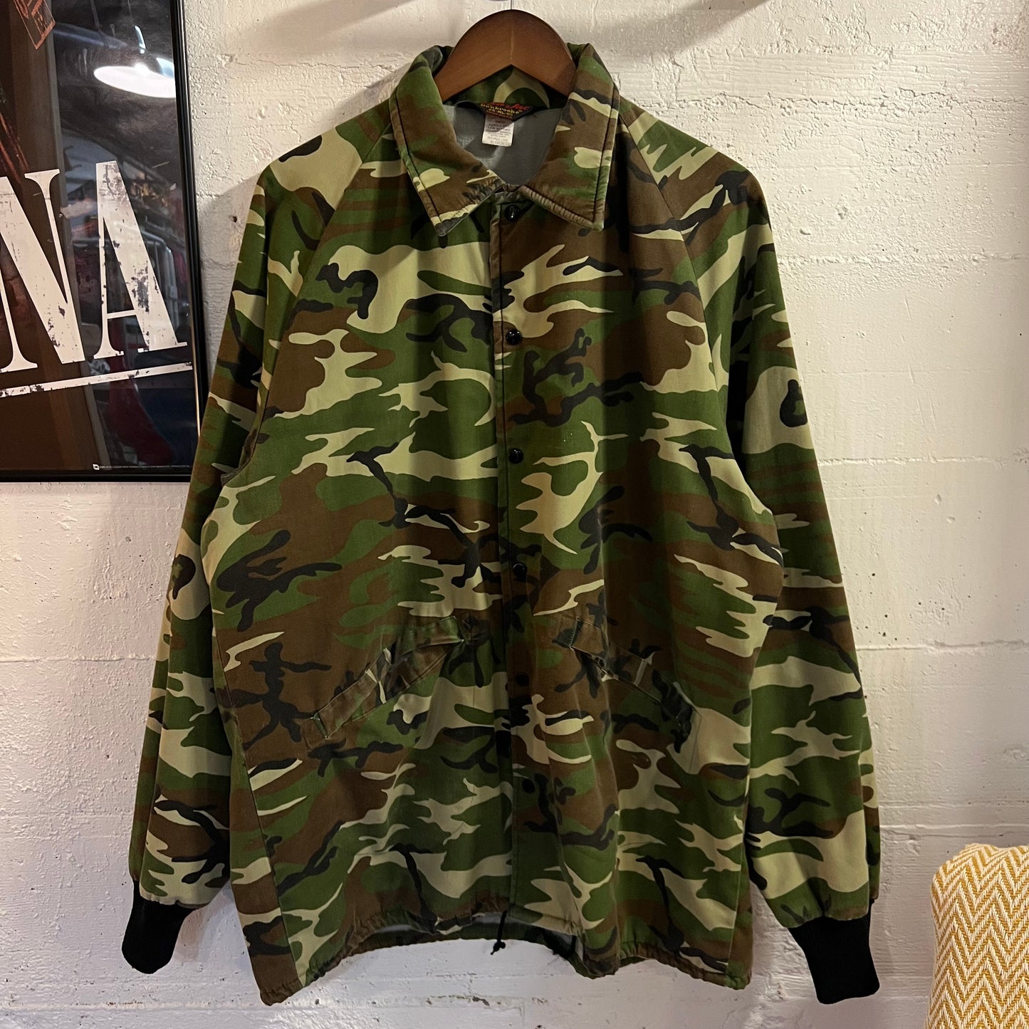 Vintage 70's/80's Pla-Jac By Dunbrooke Woodland Camo Snap Coaches Jacket - Size XL (48/50) - Made In USA - Woodland