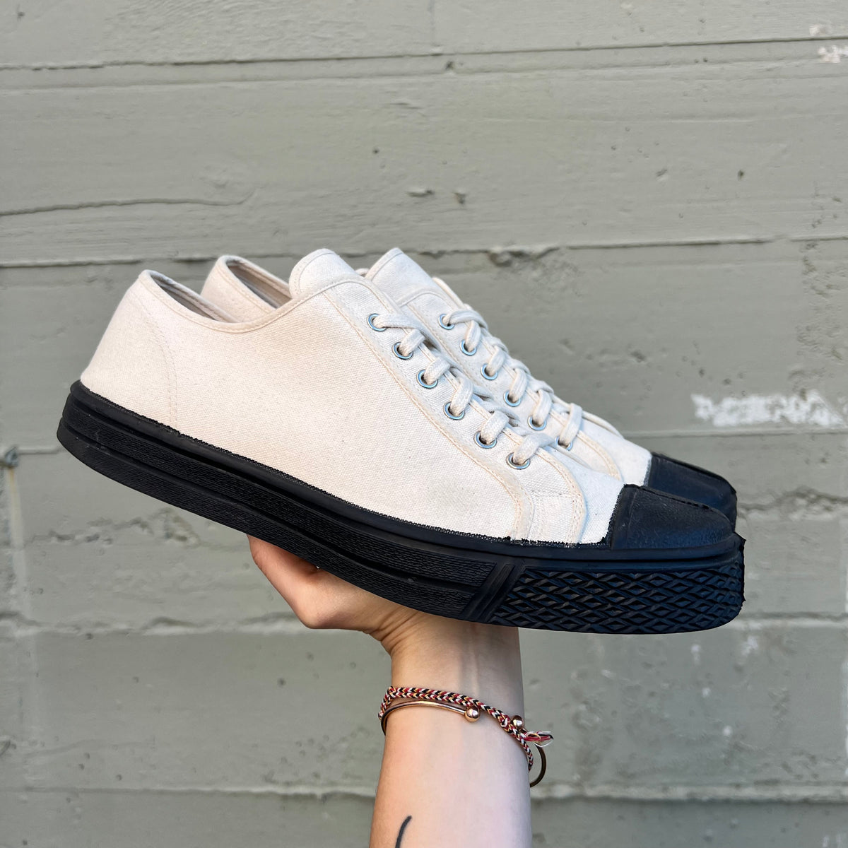 *Pre-Owned* U.S. Rubber Company Military Low Top Shoe - Size 46 (US 12) - Off-White/Black