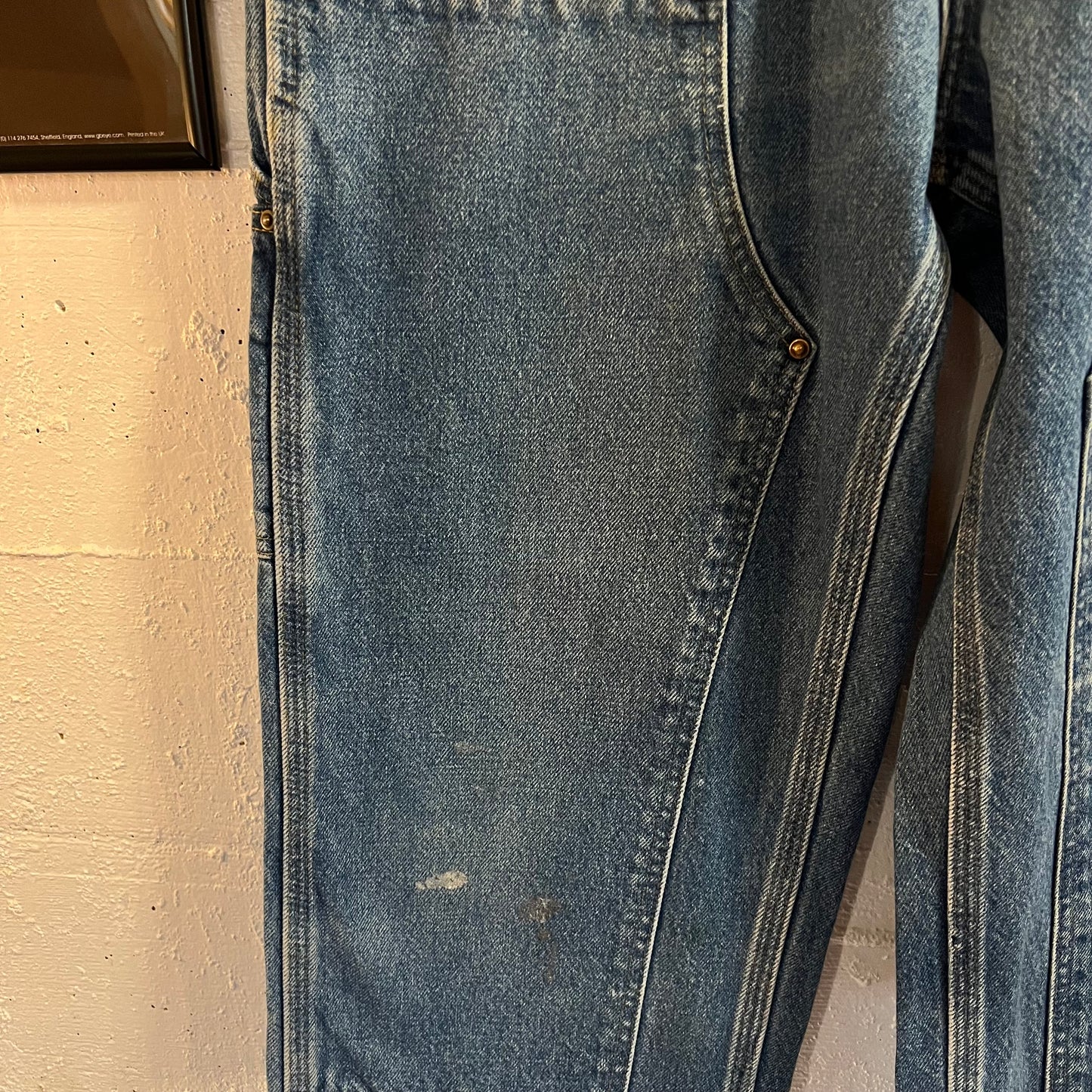 2000's Distressed Carhartt Loose Original Fit Double Knee Denim Carpenter Jeans - Size 33" x 30" - Mid Wash Indigo