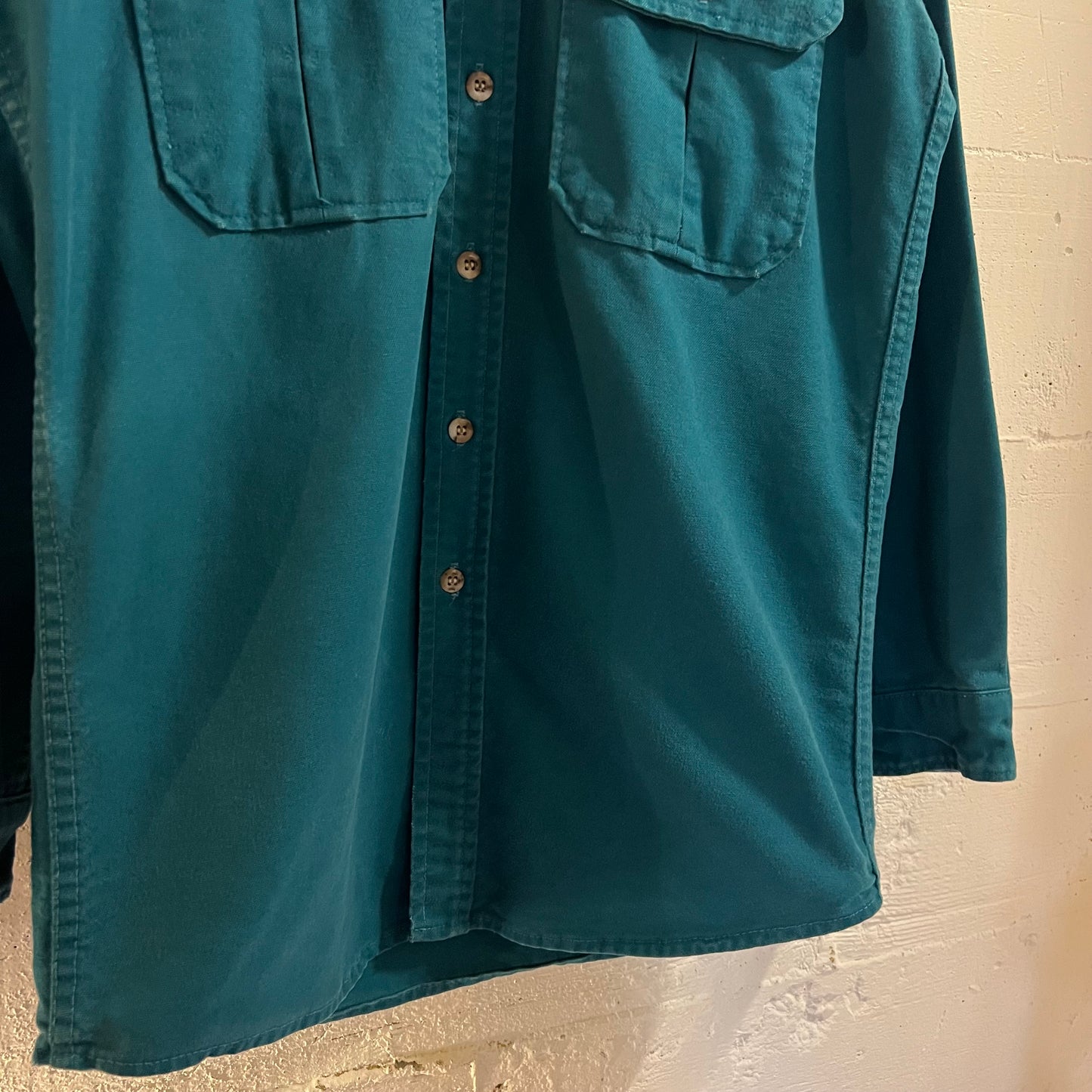 Vintage 90's Cabelas Chamois Cloth Button Up Flannel Shirt - Size Medium Tall - Made In USA - Turquoise - 100% Cotton