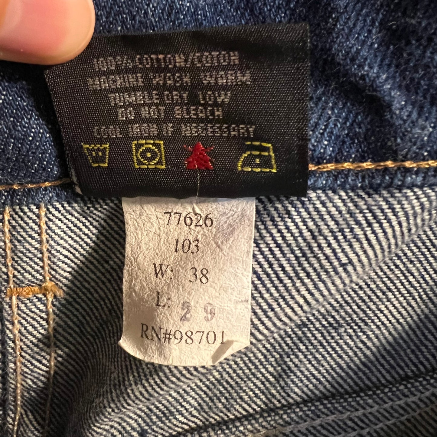 Vintage 90's Prison Blues Raw Denim Relaxed Fit Jean - Size 38" x 29" - Made In USA - Dark Raw Indigo