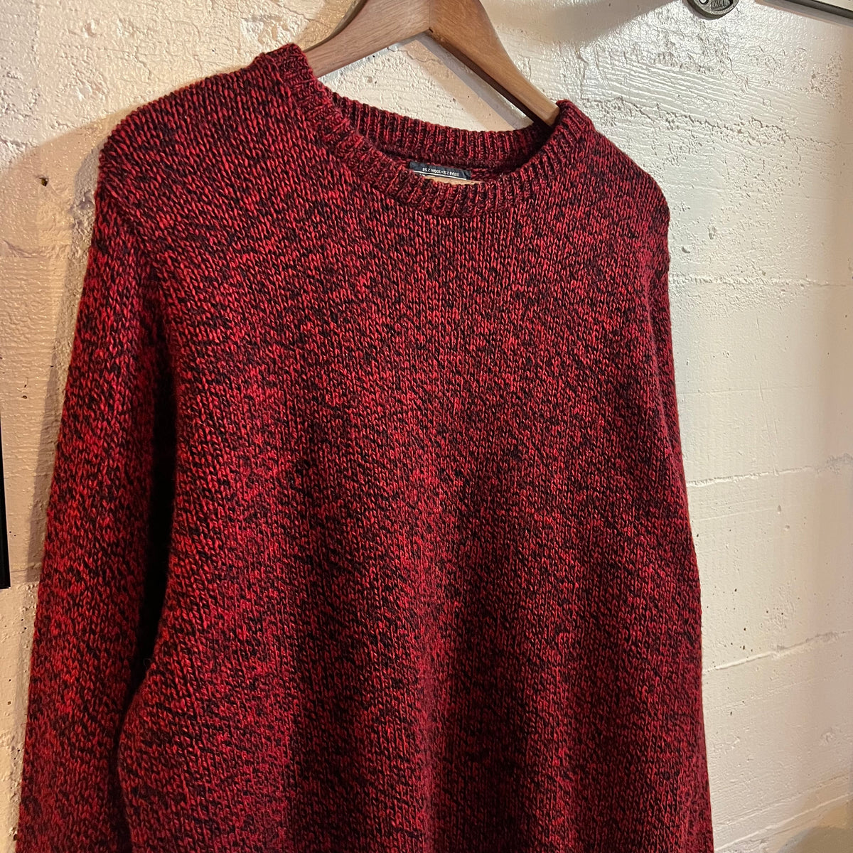 Vintage 80’s/90’s Lands’ End Heathered Wool Knitted Sweater - Size Large - Made In USA - Maroon/Black