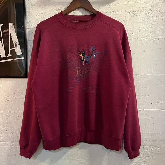 Vintage Northern Reflections Faded Autumn Embroidered Punchout Crewneck Sweatshirt - Size Medium - Maroon