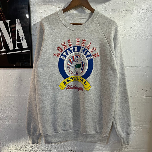Vintage 90's Long Beach Washington State Kite Festival Raglan Sleeve Crewneck Sweatshirt -  Size XL - Ash Heather Grey