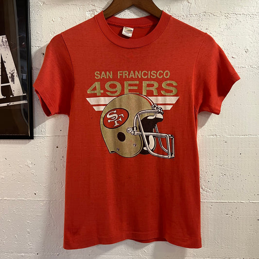 Vintage 80’s San Francisco 49ers NFL Single Stitch Baby Tee - Size Small - Made In USA - Red/Gold/Black/White