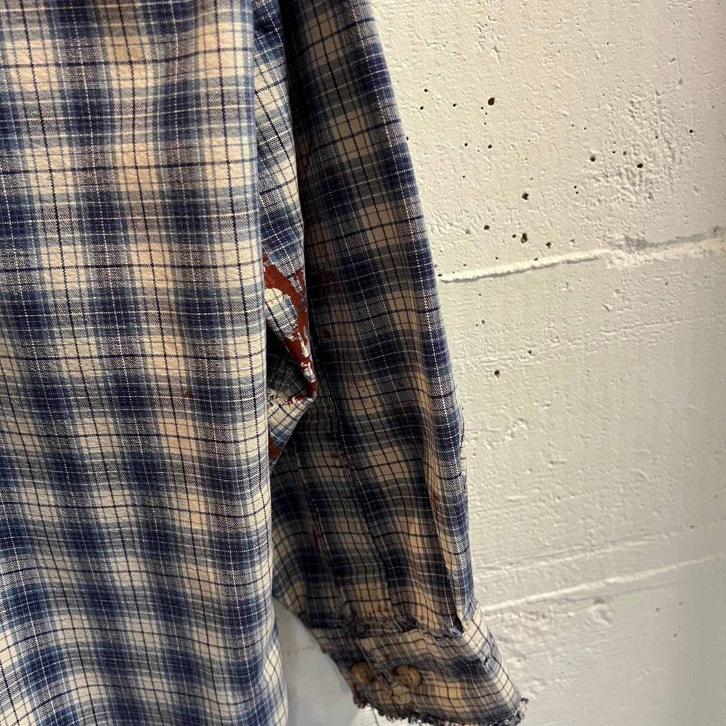 Vintage 90's Distressed Carhartt Painters Shadow Plaid Button Down Shirt - Size Medium - Union Made In USA - Blue/White