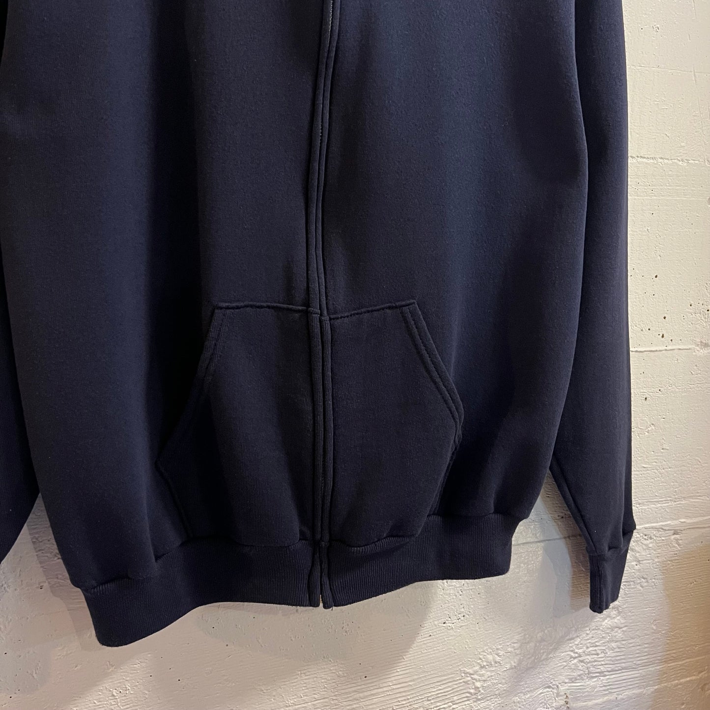 Vintage 80’s Jerzees ‘First Place’ Full Zip Hoodie Sweatshirt - Size Large - Made In USA - Navy