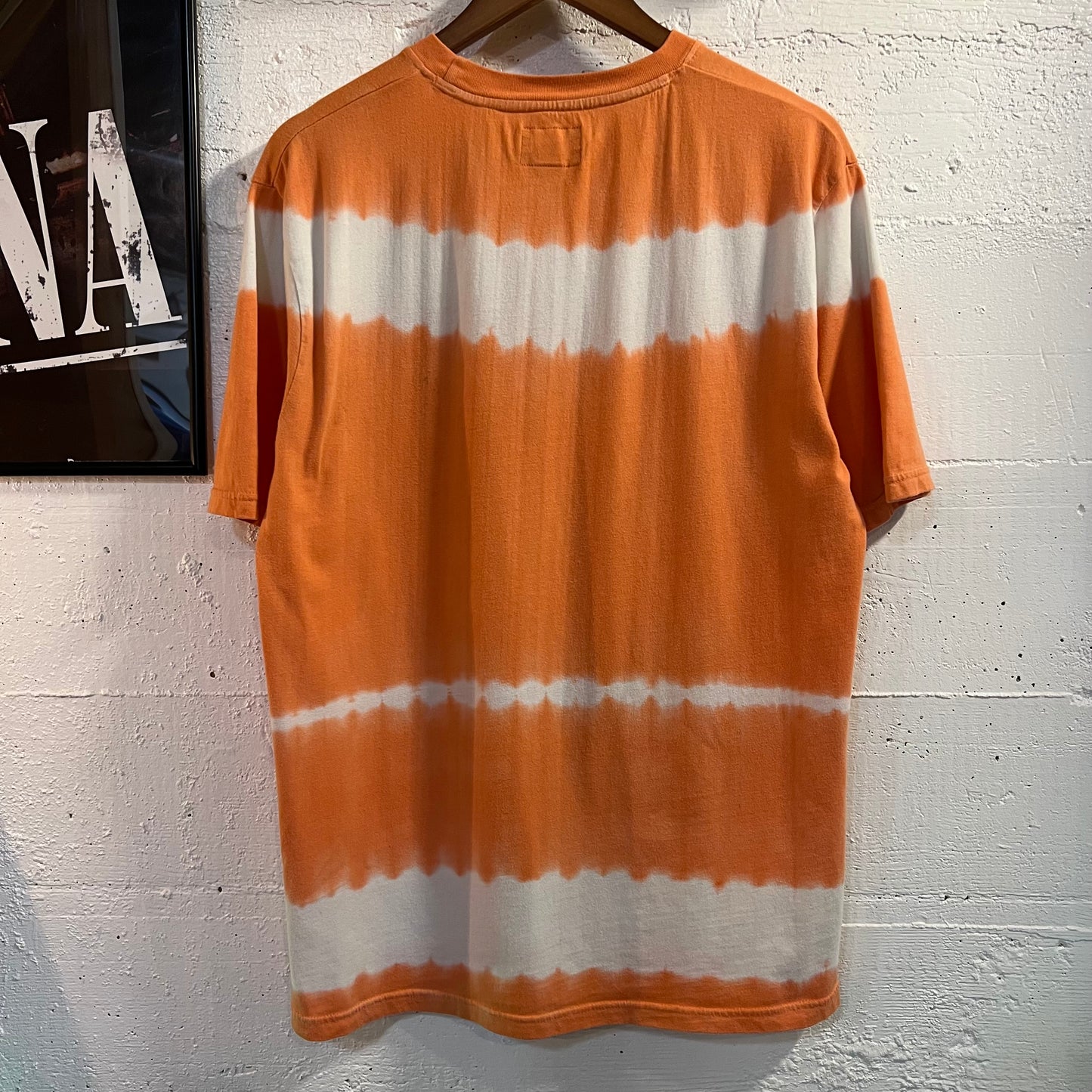 *Pre-Owned* Stüssy Bleach Dyed Embroidered Logo T-Shirt - Size Medium - Coral/White