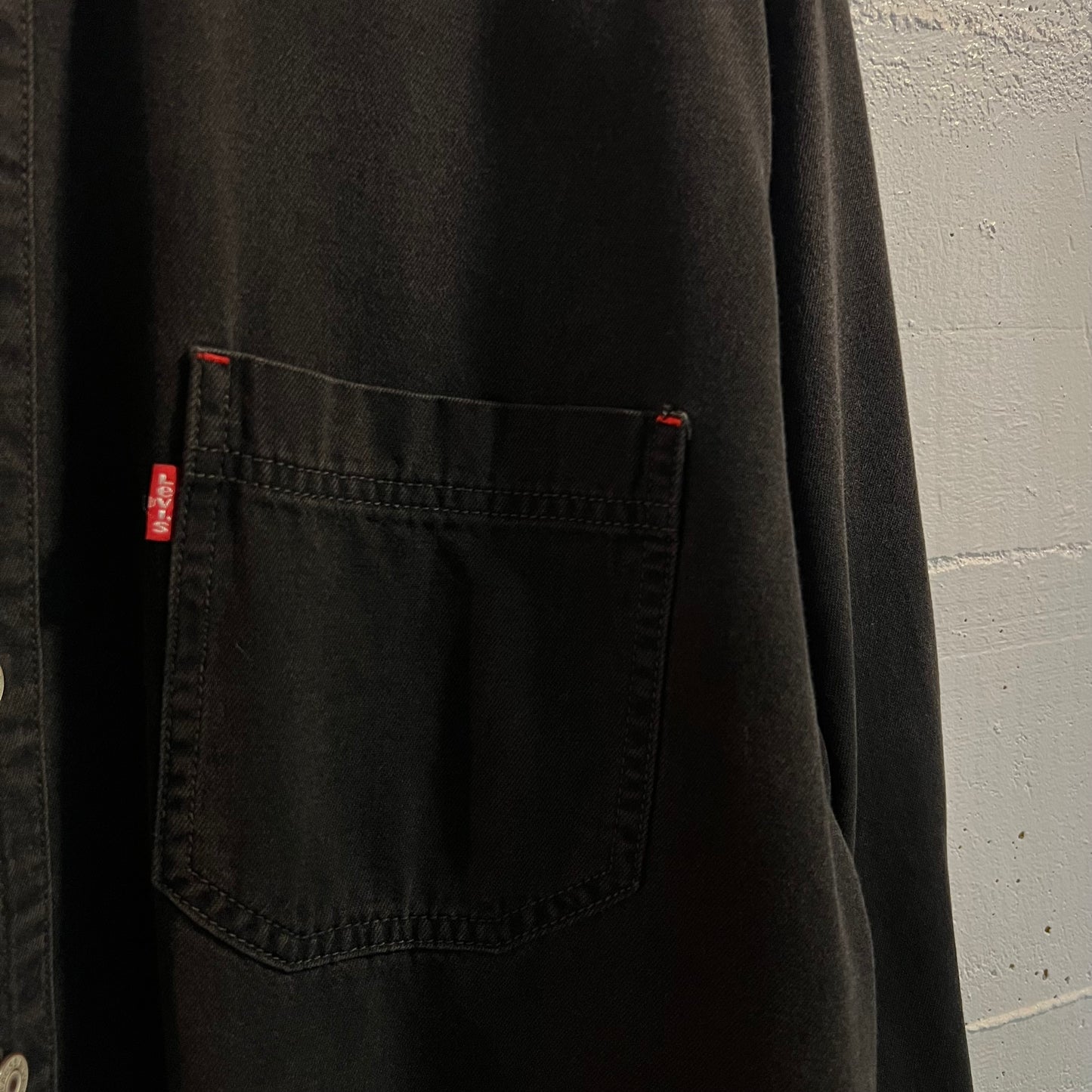 Vintage 90's Levi Red Tab Heavy Cotton Denim Button Up Shirt - Size Large - Faded Black Denim