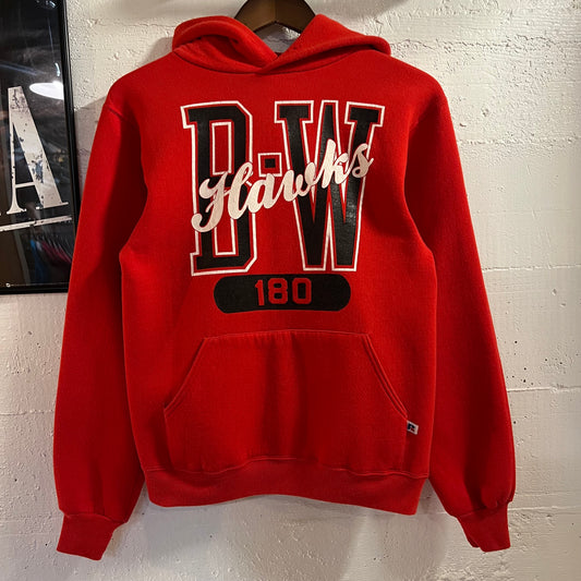 Vintage 90’s Russell Athletic B-W Hawks 180 Hoodie Sweatshirt - Size Small - Made In USA - Red/Black/White