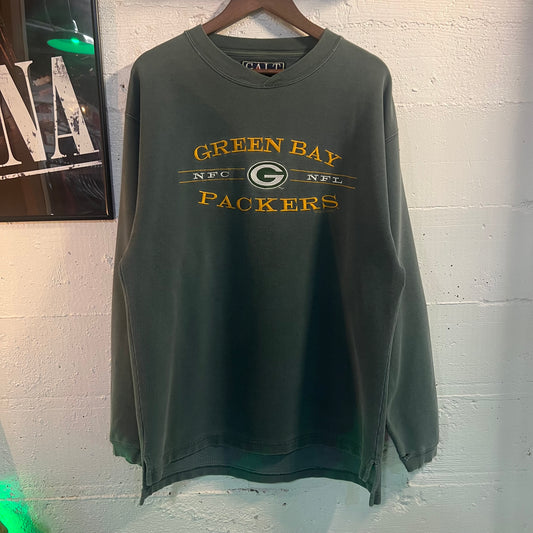 Vintage 1996 Embroidered Distressed Green Bay Packers NFL Crewneck Sweatshirt - Size Medium - Green/Yellow/White