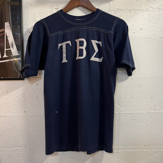 True Vintage 1970's Flocked Letter Tau Beta Epsilon Greek Fraternity Jersey Shirt - Size Small - Made In USA - M.J. Soffe