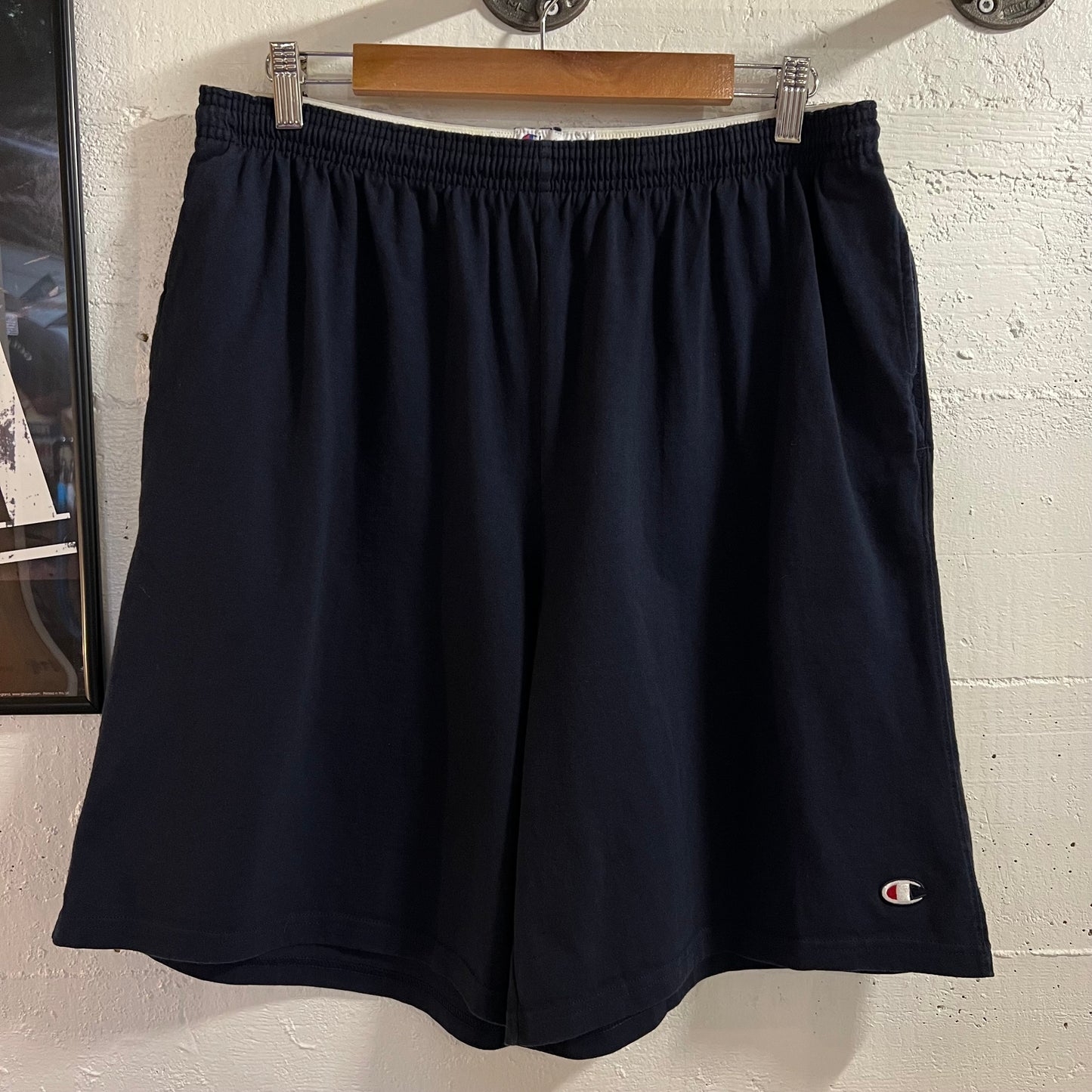 Y2K Champion Cotton Athletic Drawstring Shorts - Size XL - Navy