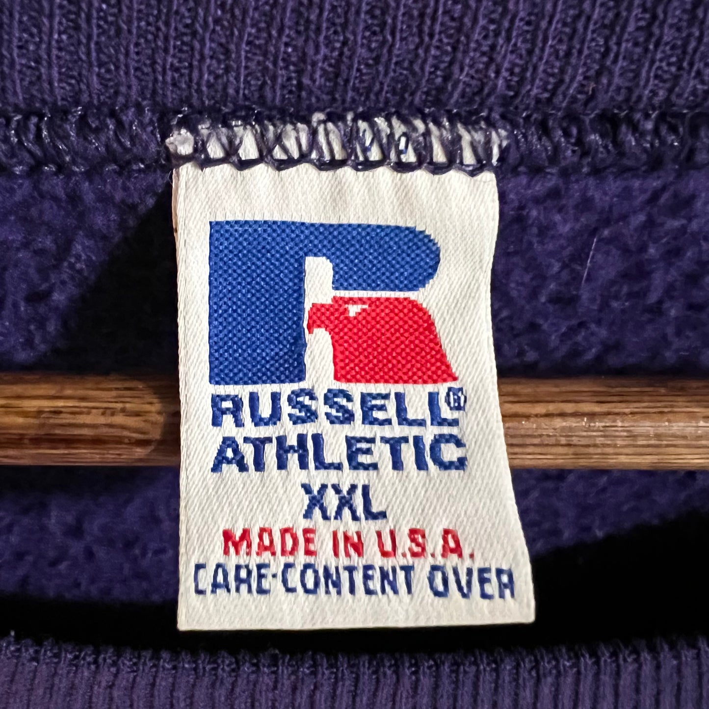 Vintage 1998 Russell Athletic Bulldog Wrestling Crewneck Sweatshirt - Size 2XL - Made In USA - Purple/Multi