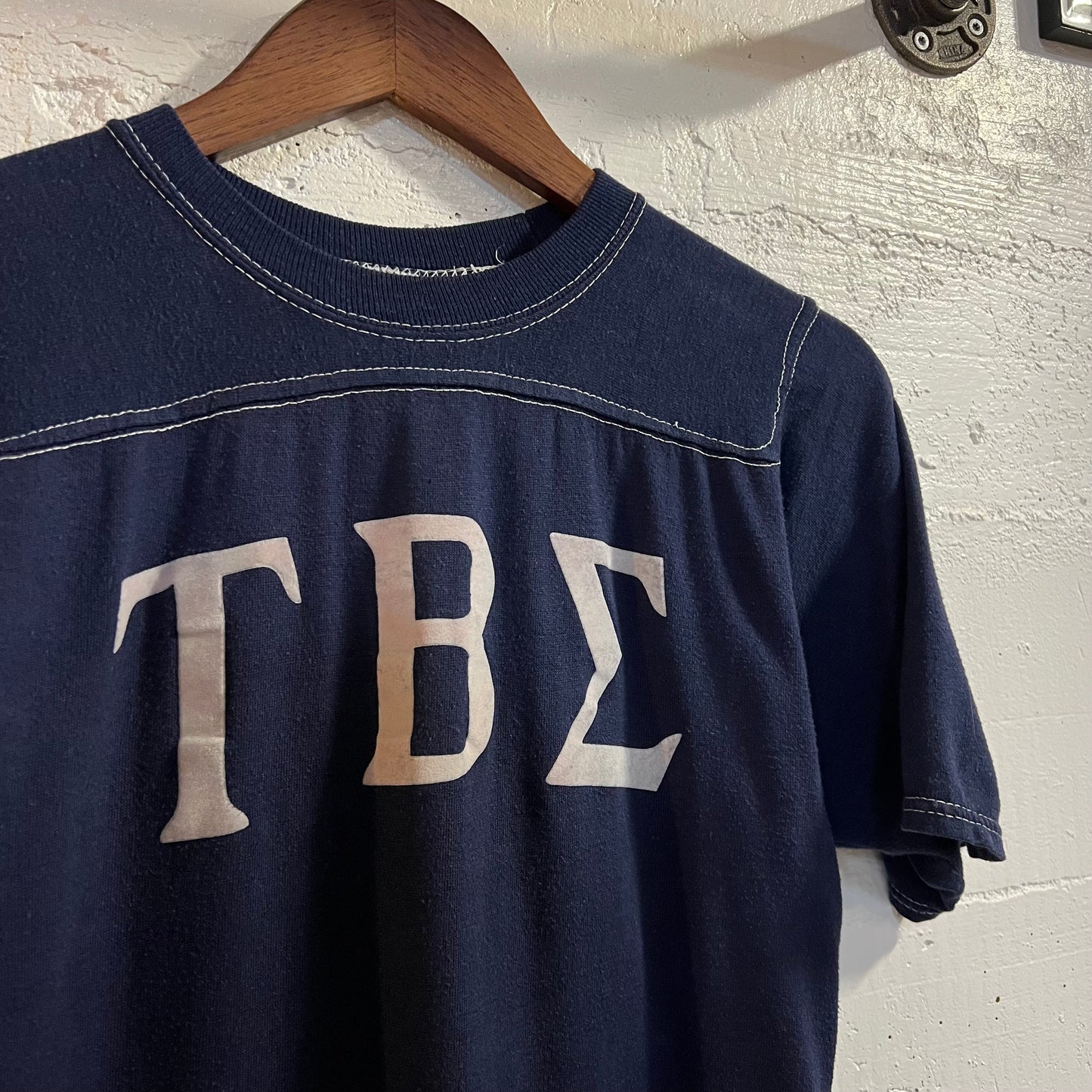True Vintage 1970's Flocked Letter Tau Beta Epsilon Greek Fraternity Jersey Shirt - Size Small - Made In USA - M.J. Soffe