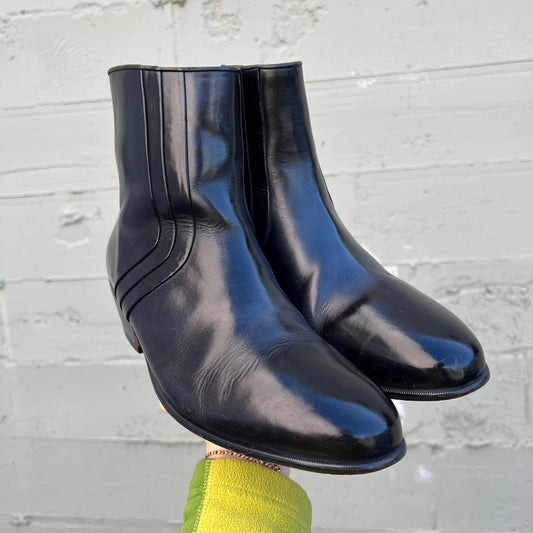 Vintage 90's Stacy Adams Black Leather Zip-Up Ankle Boots - Size 9.5M - Black