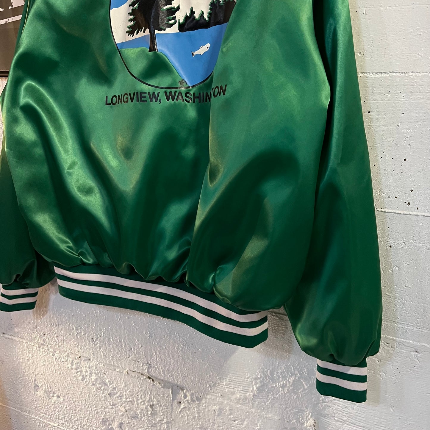 Vintage Westark Longview County Fair Satin Bomber Jacket - Size Large - Made In USA - Kelly Green/White