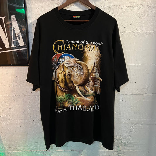 Vintage 90's Joligolf Thailand 'Chiang Mai' Elephant T-Shirt - Size XL - Black