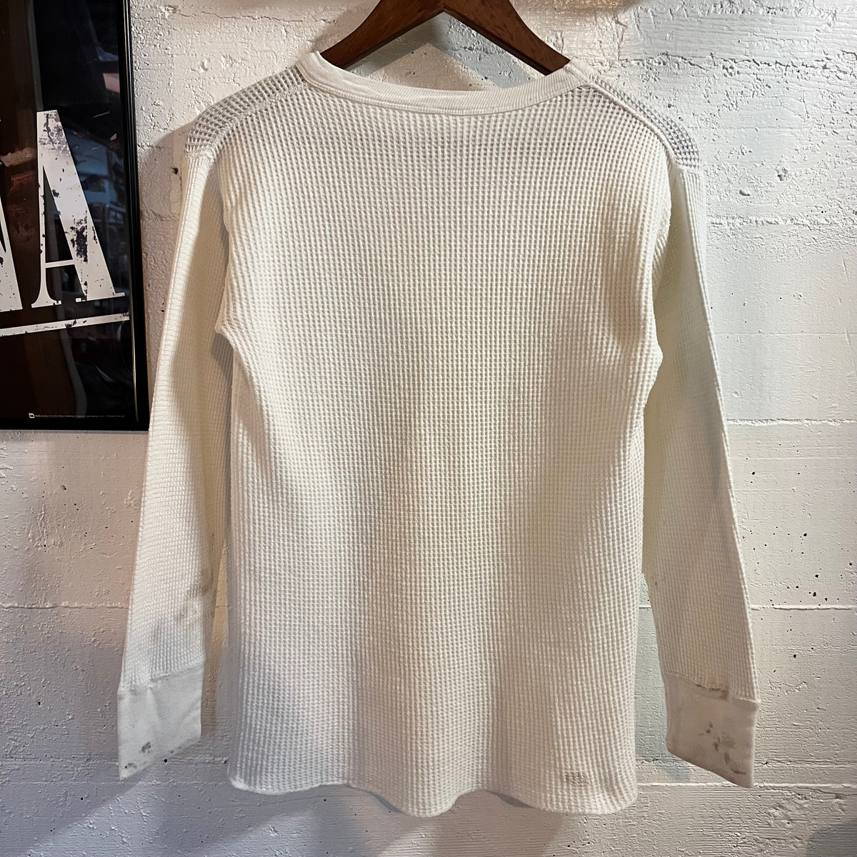 Vintage 60’s/70’s Distressed Kmart Waffle Knit Long Sleeve Shirt - Size Medium - Made In USA - White