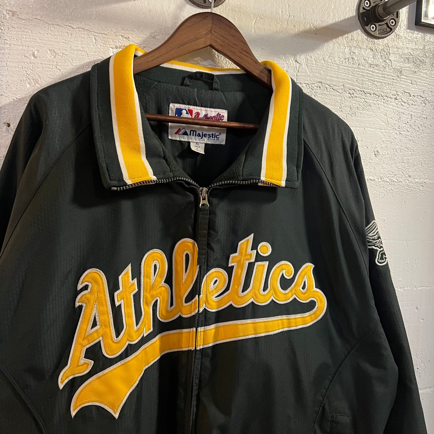 Vintage 90's Oakland Athletics Majestic Authentic Zip Up Jacket - Size XL - Green/Yellow