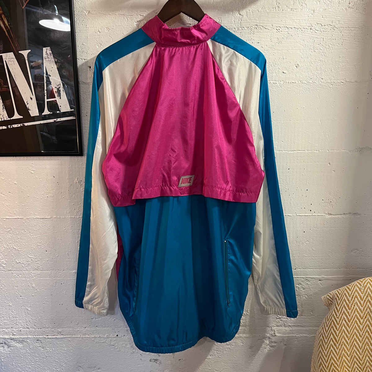 Vintage 90's Nike Cycling Half Zip Windbreaker Jacket - Size Large - Turquoise/Fuschia