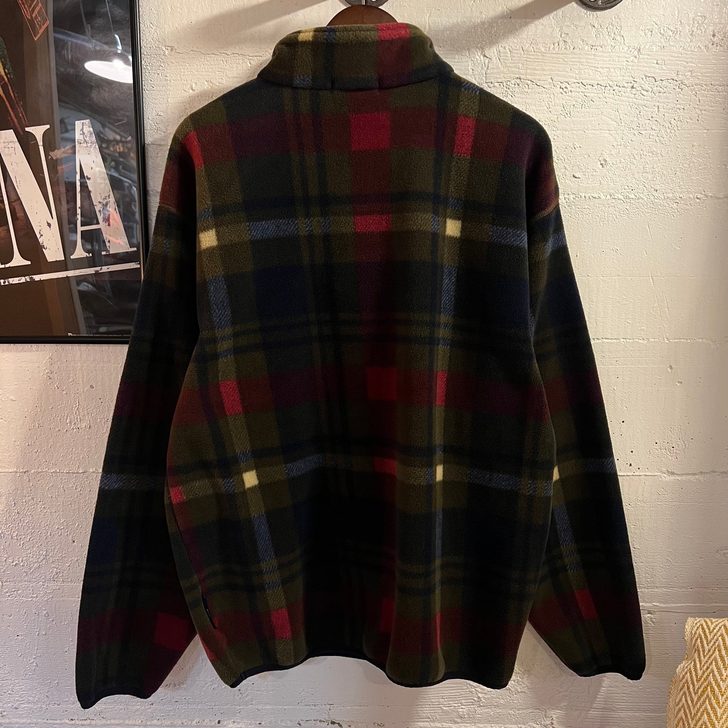 Vintage 90’s Nautica Quarter Zip Plaid Pullover Fleece Jacket - Size Medium - Made In USA - Red/Navy/Olive Green/White