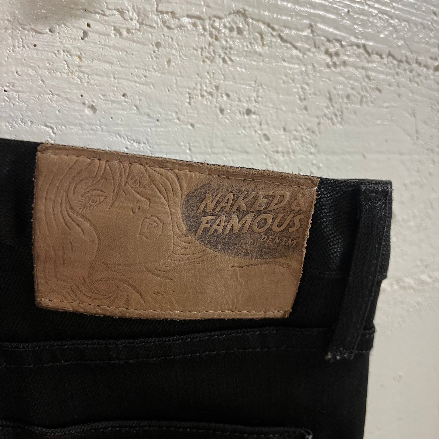 Pre-Owned Naked & Famous Denim Skinny Guy 'Black Power Stretch' Denim Jeans - Size 32" x 29" - Made In Canada - Black