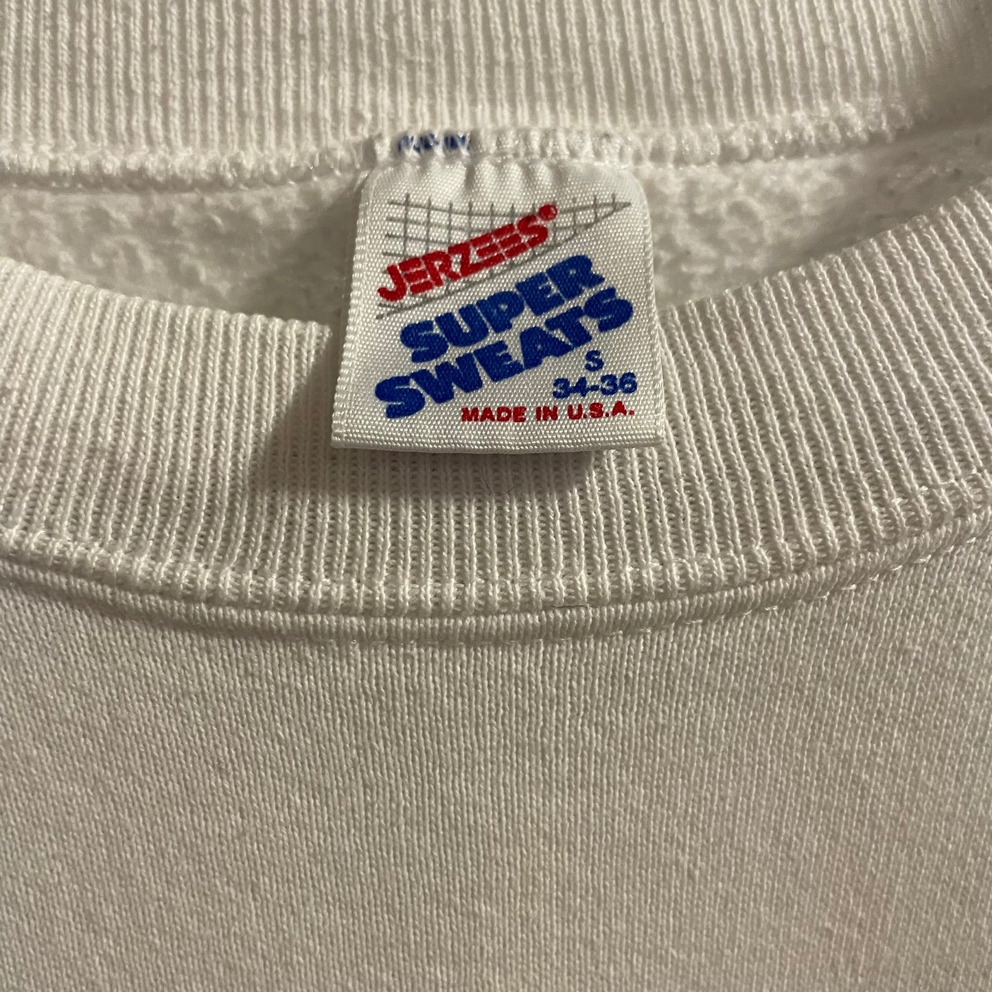 Vintage 90’s Jerzees Jefferson Science & Tech HS Crewneck Sweatshirt - Size Small - Made In USA - White/Navy/Red