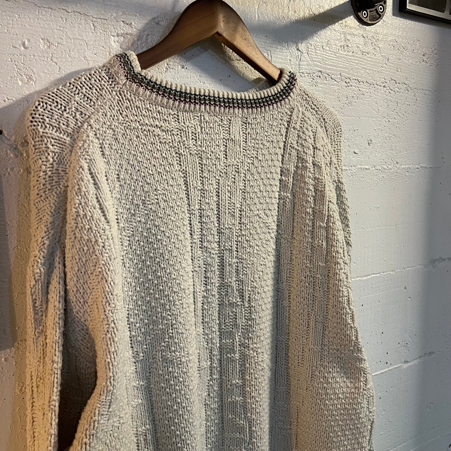 Vintage 90's Croft & Barrow Heavy Knit Cotton Duck Sweater - Size XL - Made In USA - Cream/Maroon/Teal