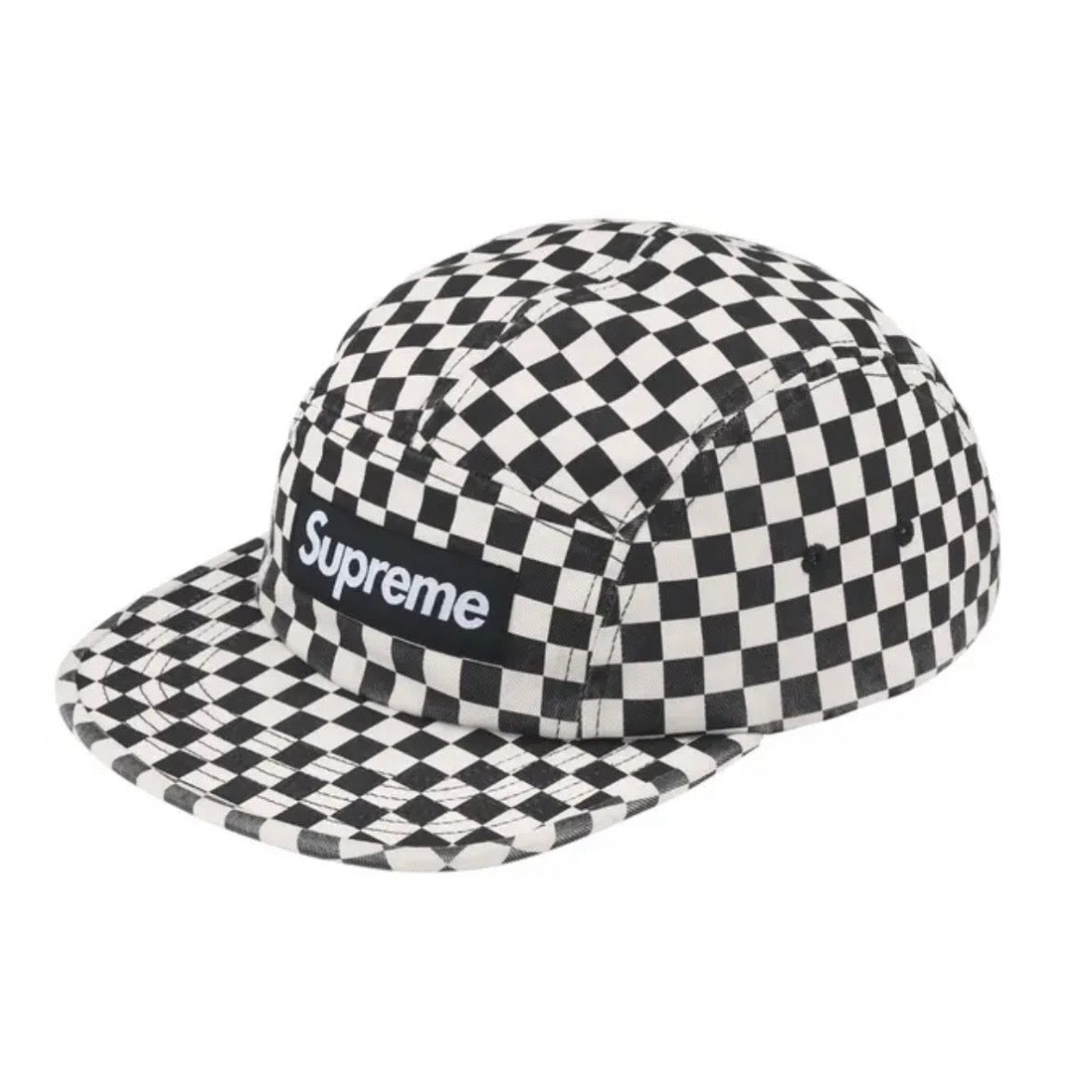 *New* Supreme 'Checkerboard' Washed Chino Twill Camp Cap (FW26) - O/S - Black/White