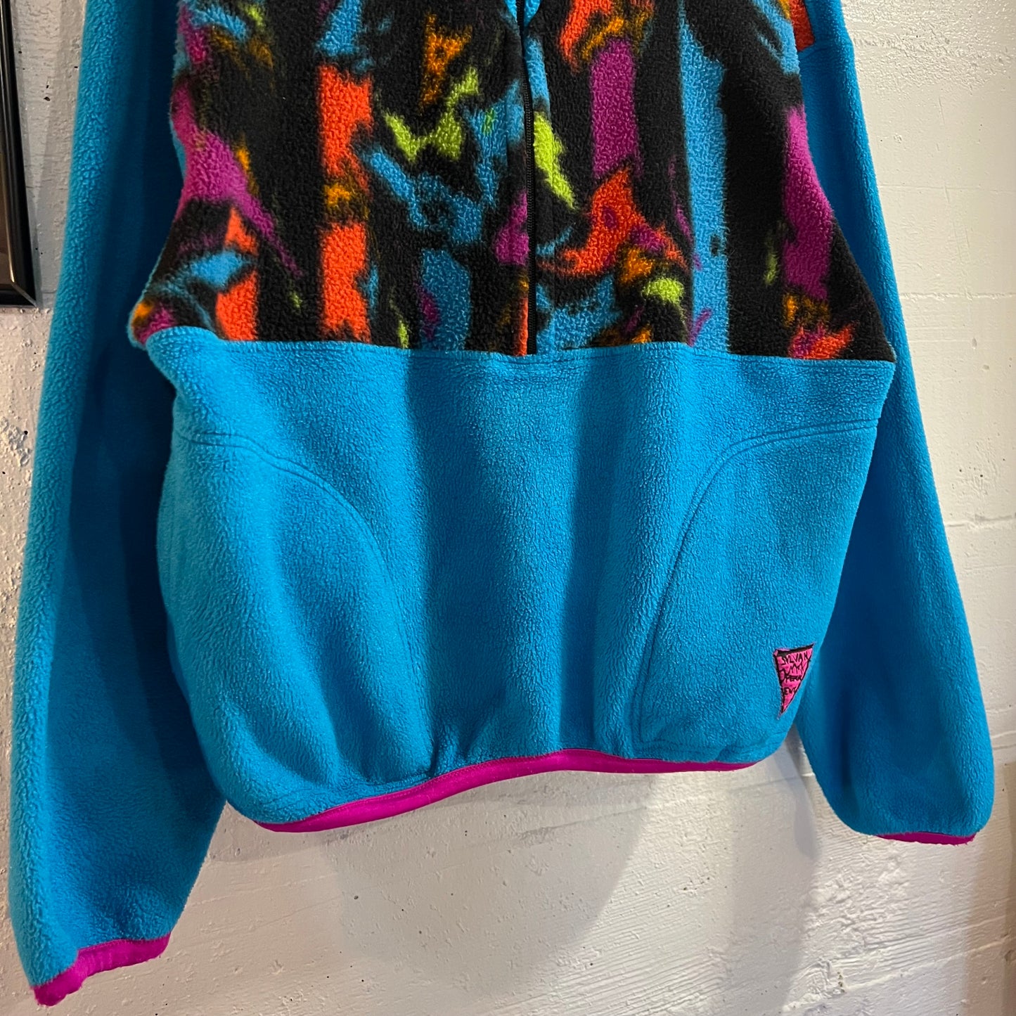 Vintage 80’s Sylvan Peak Ent. 1/4 Zip Fleece Pull Over Jacket - Size Medium - Made In USA - Blue/Black/Pink/Multi