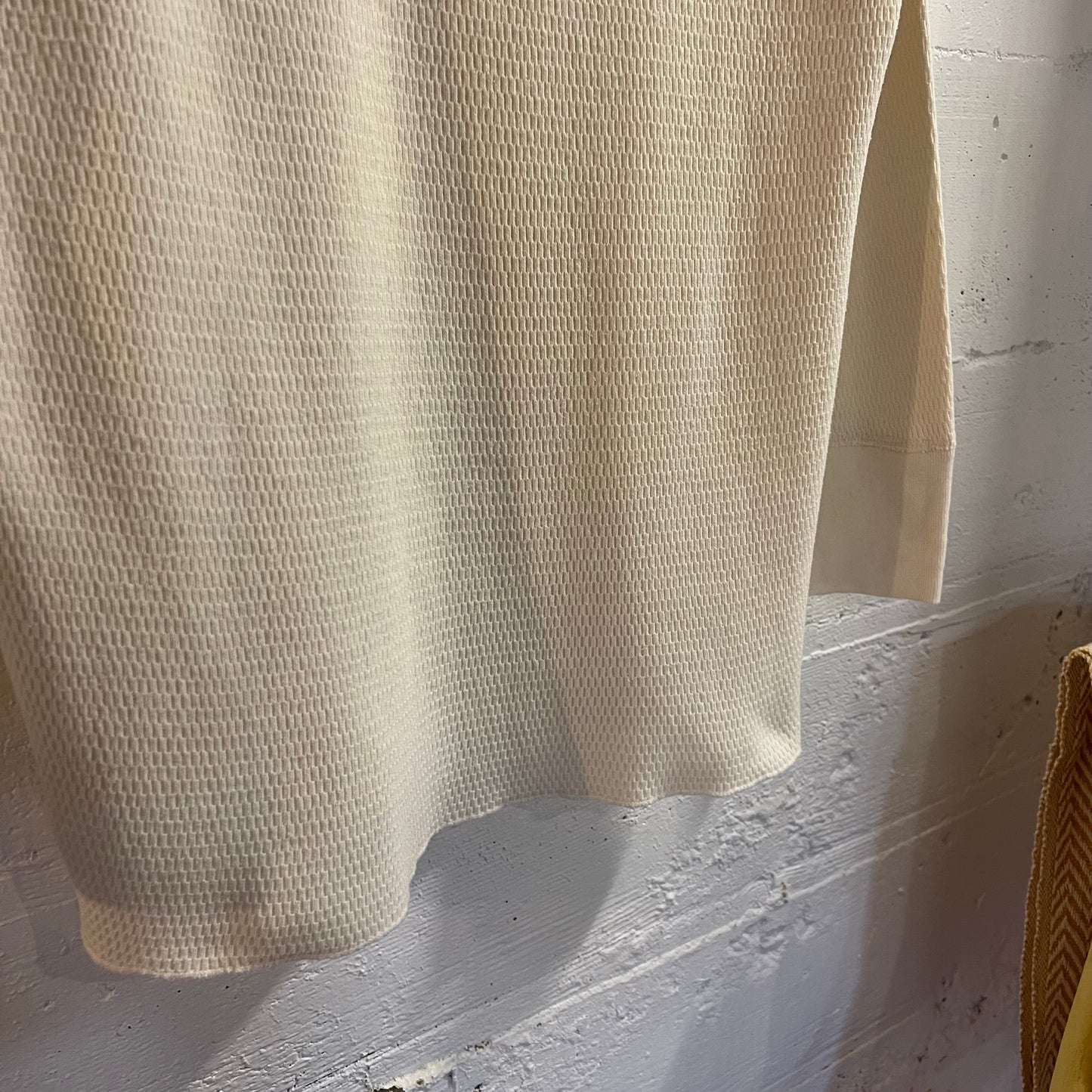 Vintage Waffle Knit Thermal Long Sleeve T-Shirt - Size Medium/Large - Off White