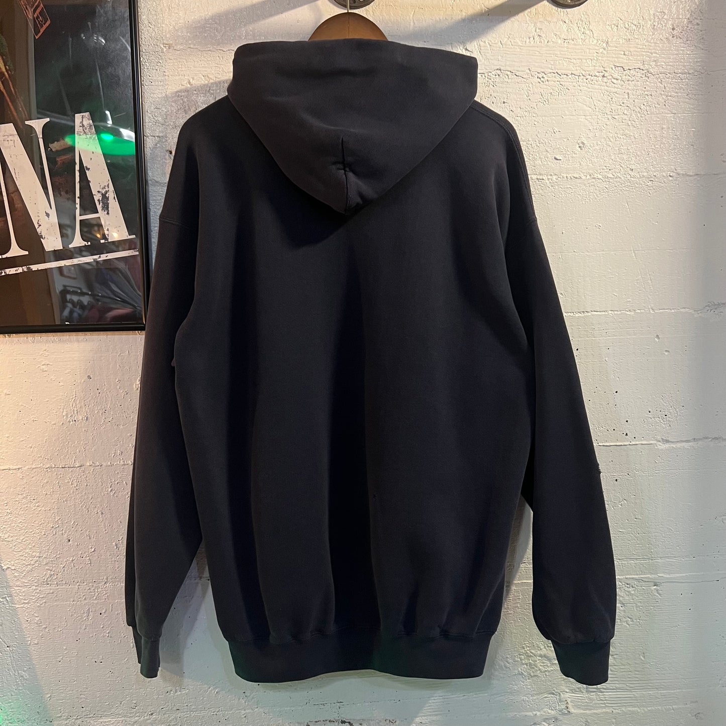 Vintage 90's Nike Spellout Embroidered 'Tracing' Distressed Hoodie Sweatshirt - Size Large - Made In USA - Navy