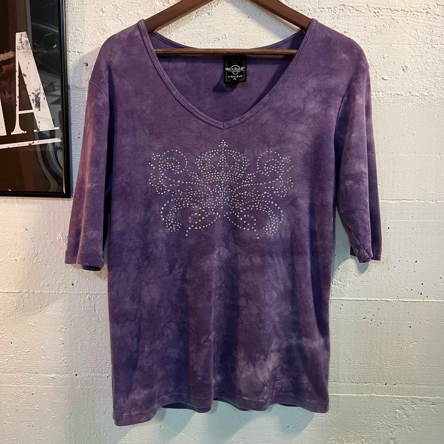 Vintage Women's Dyed Rhinestone Crown Shirt - Size XL - Made In USA - Purple
