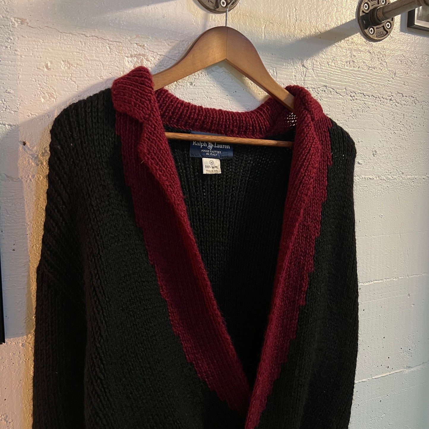 Vintage Ralph Lauren Womens Hand Knitted Double Breasted Wool Cardigan Sweater - Size Medium - Made In Italy - 100% Wool