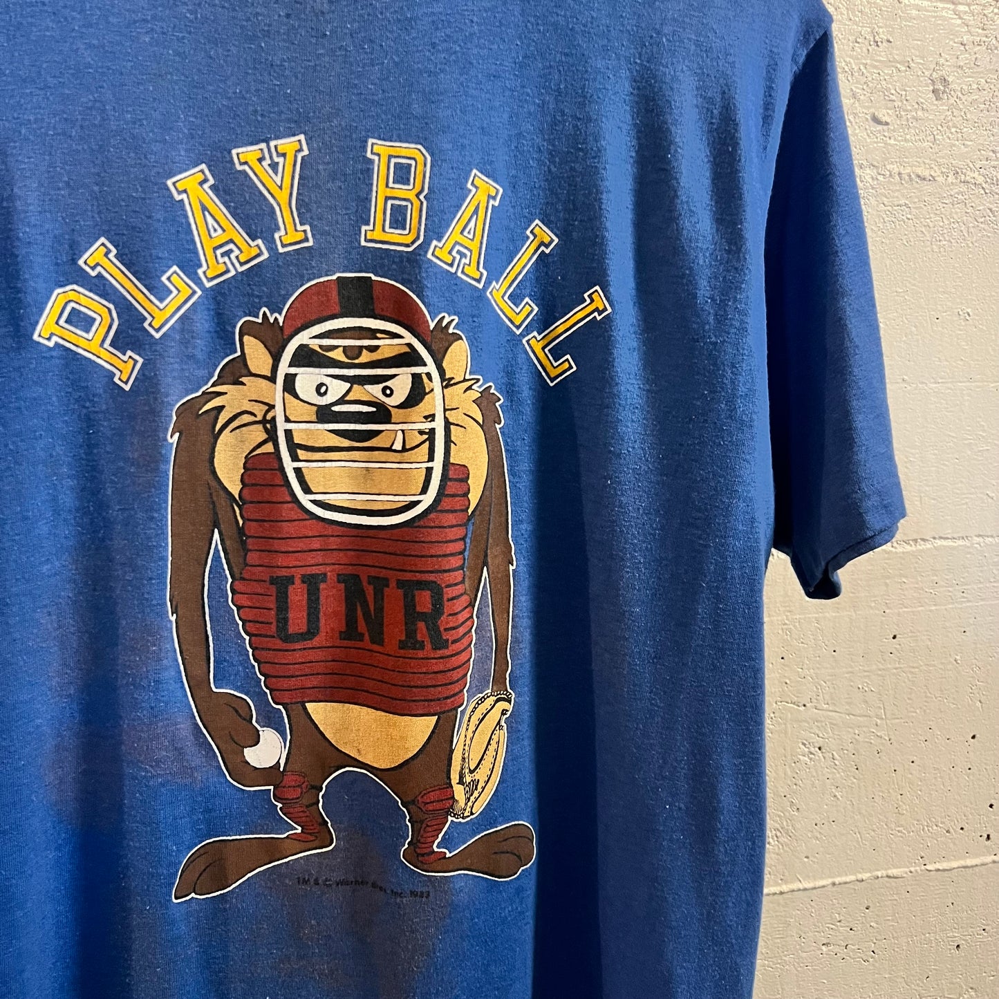 Vintage 1983 Distressed UNR Taz Baseball Single Stitch T-Shirt - Size Large - Made In USA - Blue/Multi