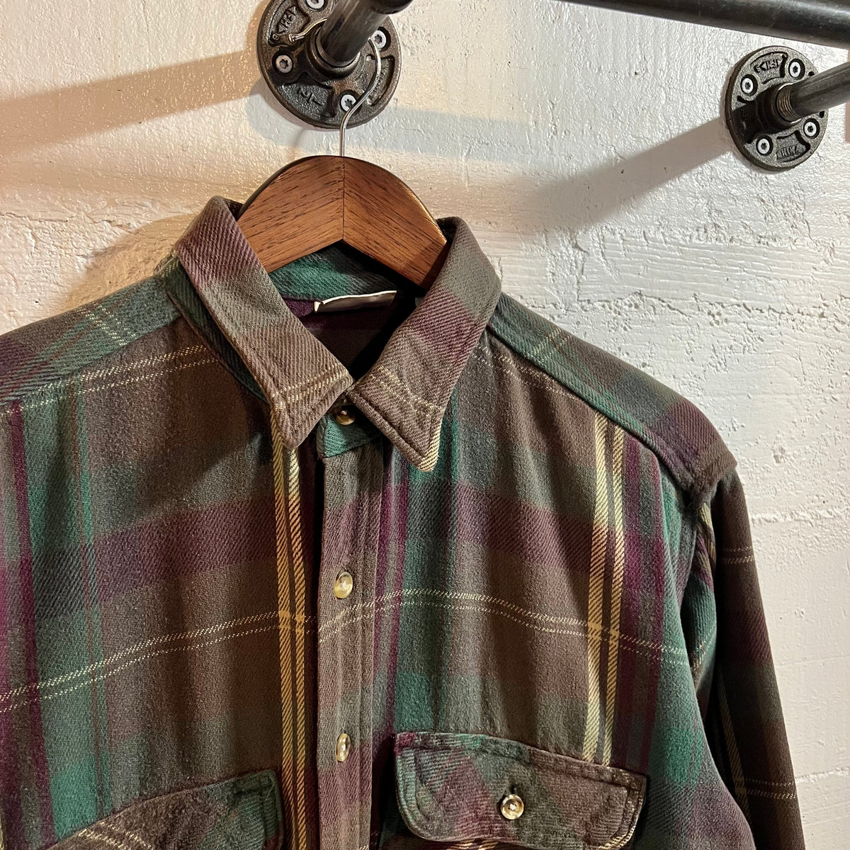 Vintage 90’s Five Brothers Tartan Plaid Flannel - Size Large - Made In USA - Purple/Brown/Green/Tan