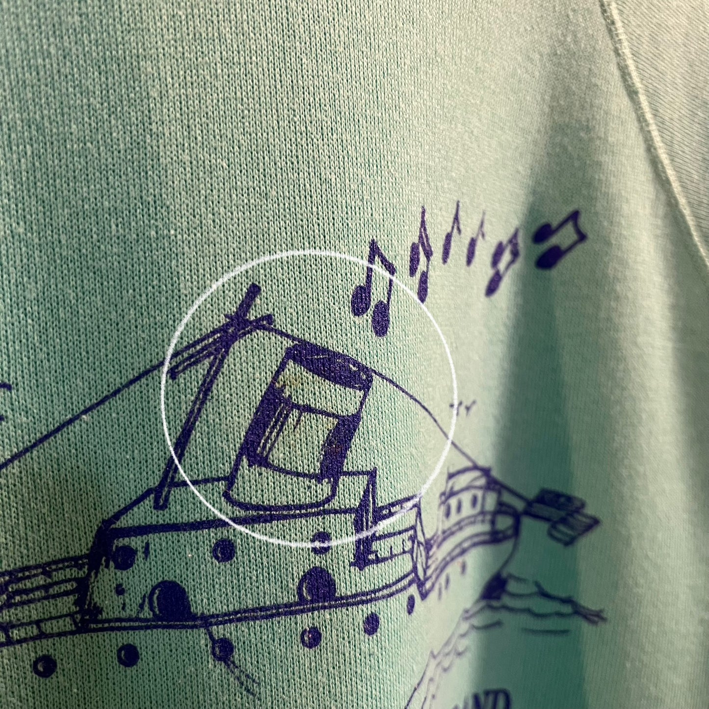 Vintage 1989 Dixieland Jazz Festival At Sea Raglan Crewneck Sweatshirt - Size Small - Made In USA - Mint Green/Indigo