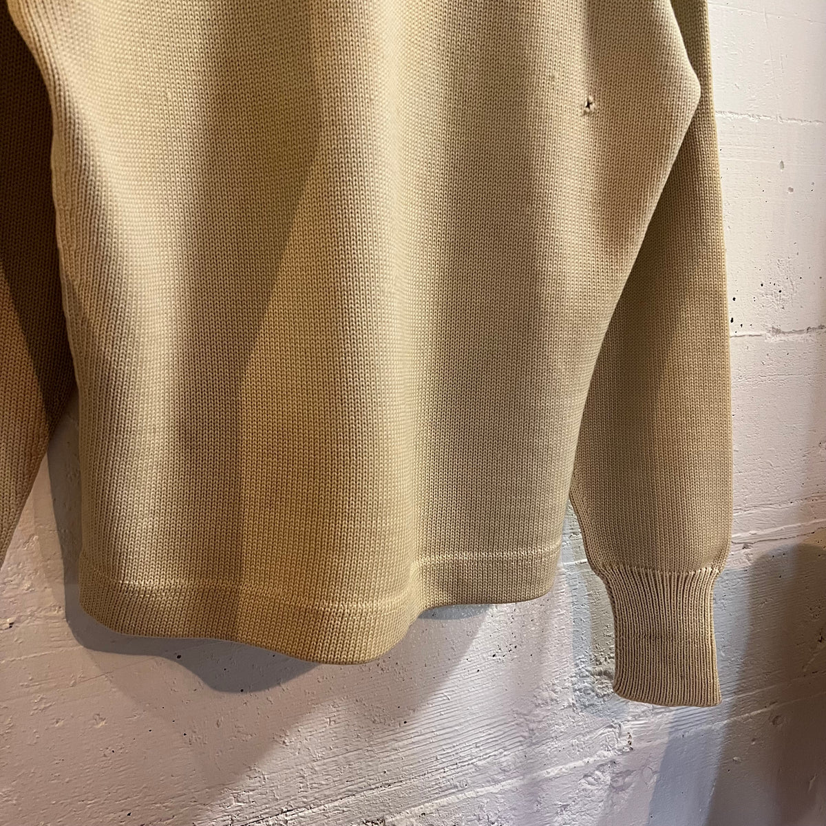 True Vintage Distressed 1950's Kandel Knitting Mills Virgin Wool Varsity Letterman Cardigan Sweater - Size Large - Made In USA - Off-White/Cream/Purple