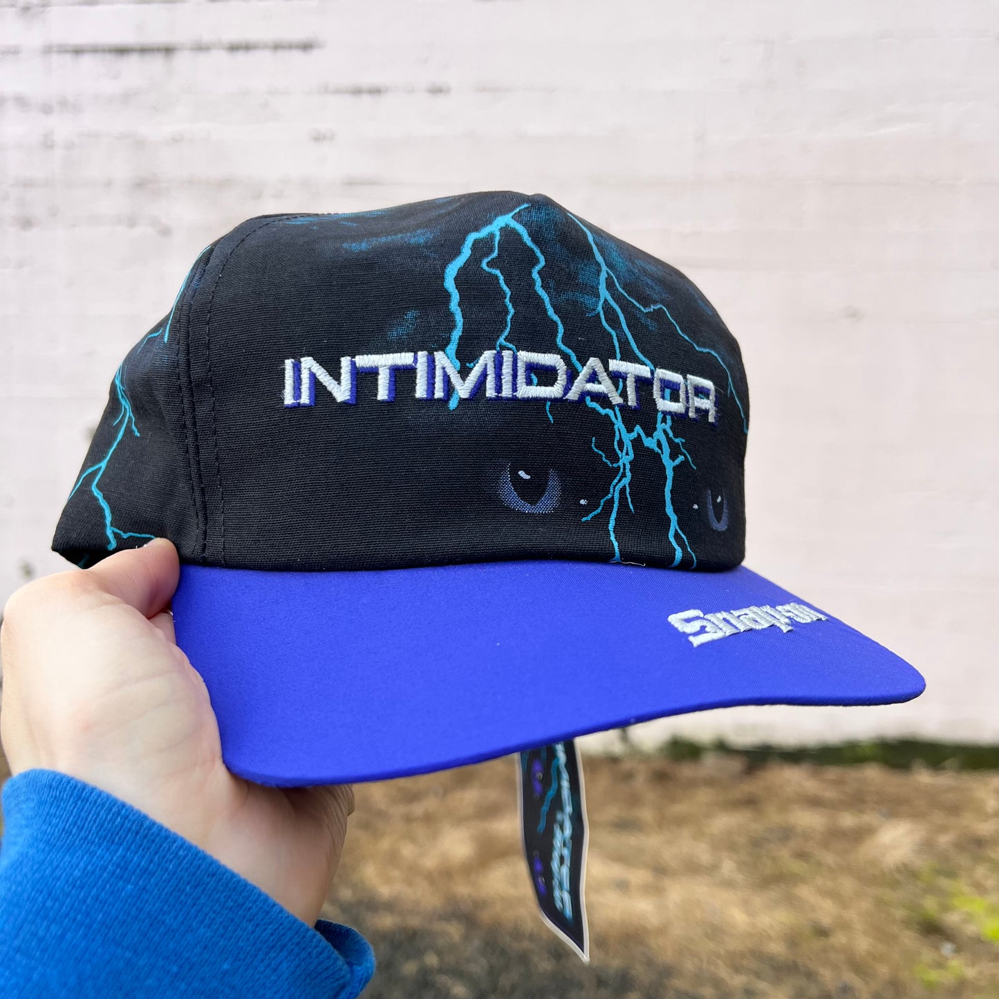 Vintage 90's Deadstock Dale Earnhardt Snap-on 'Intimidator Lightning Bolt Snapback Hat - O/S - Made In USA - Black/Blue