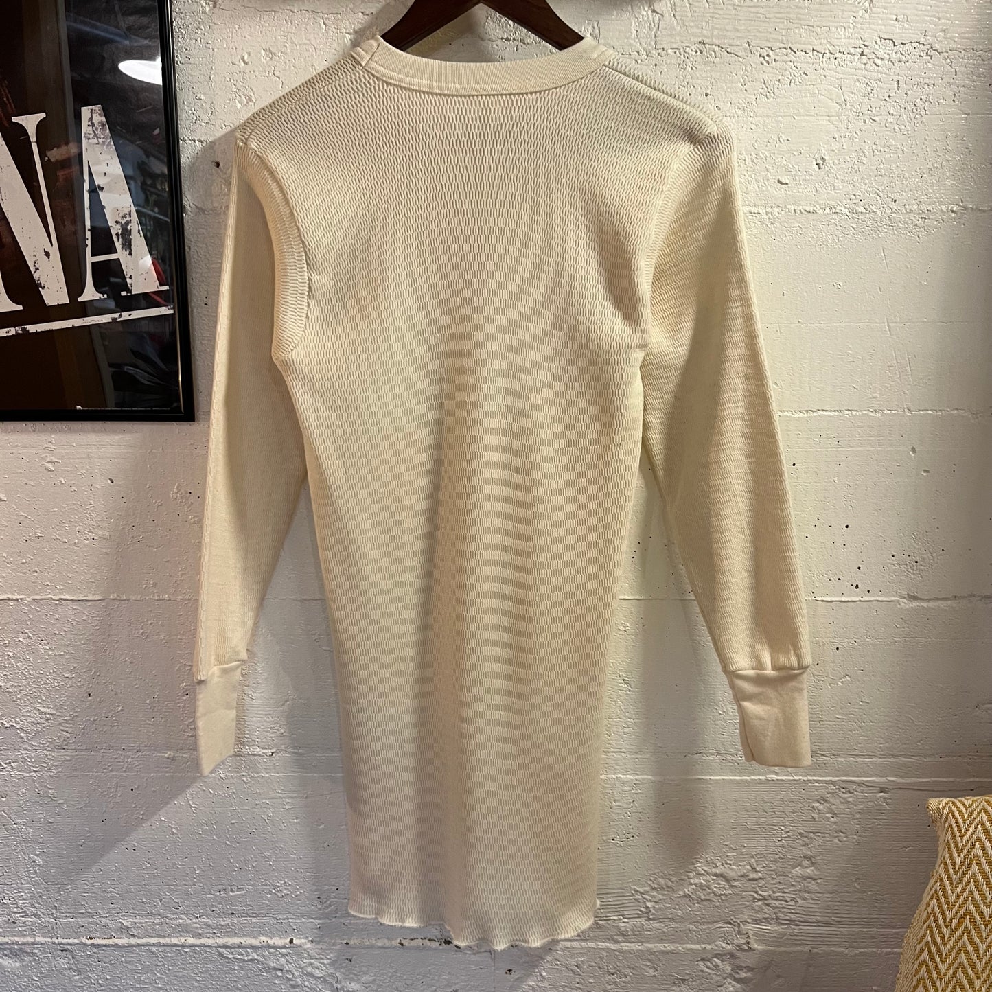 Vintage 80’s Warm Front Honeycomb Knitted Thermal Long Sleeve Shirt - Size XL - Made In USA - Antique White