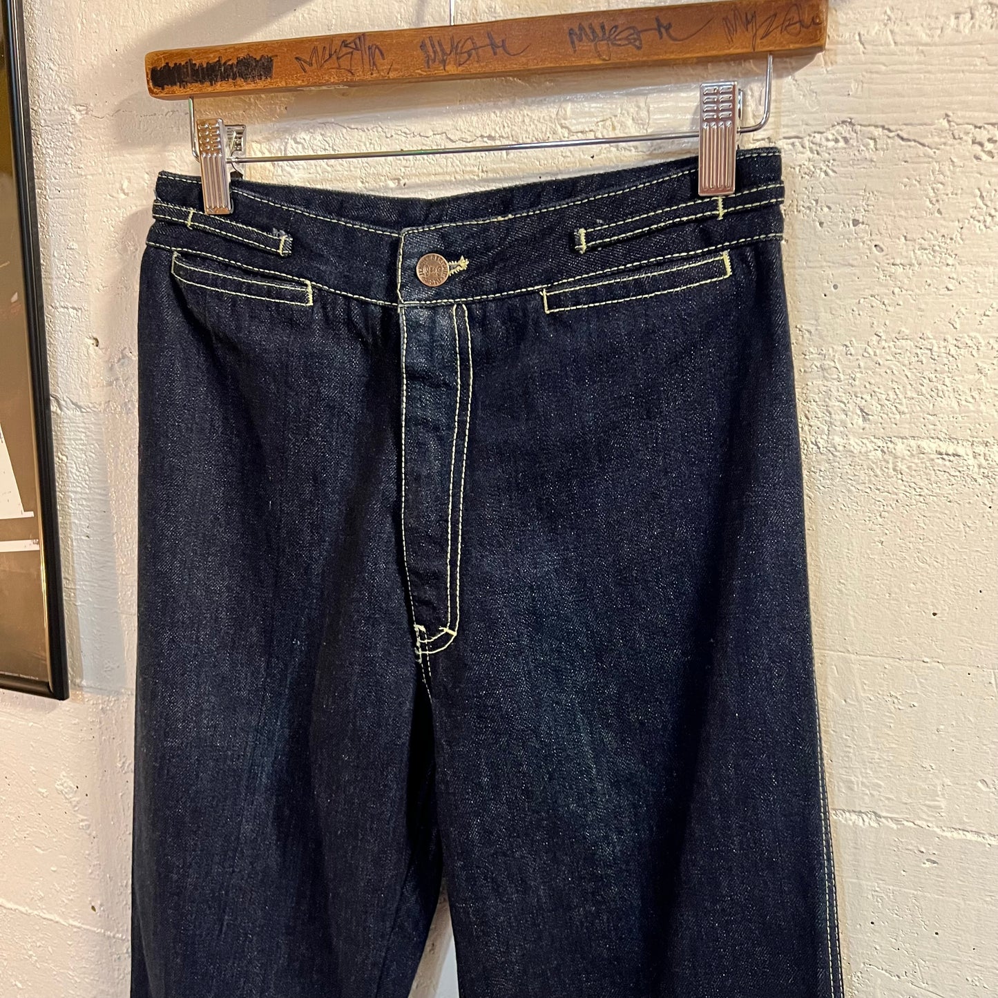 Vintage 70’s Jean St. Germain Paris High Waisted Raw Denim Jeans - Size Women’s 10/11 - Fabric Made In USA - Raw Denim