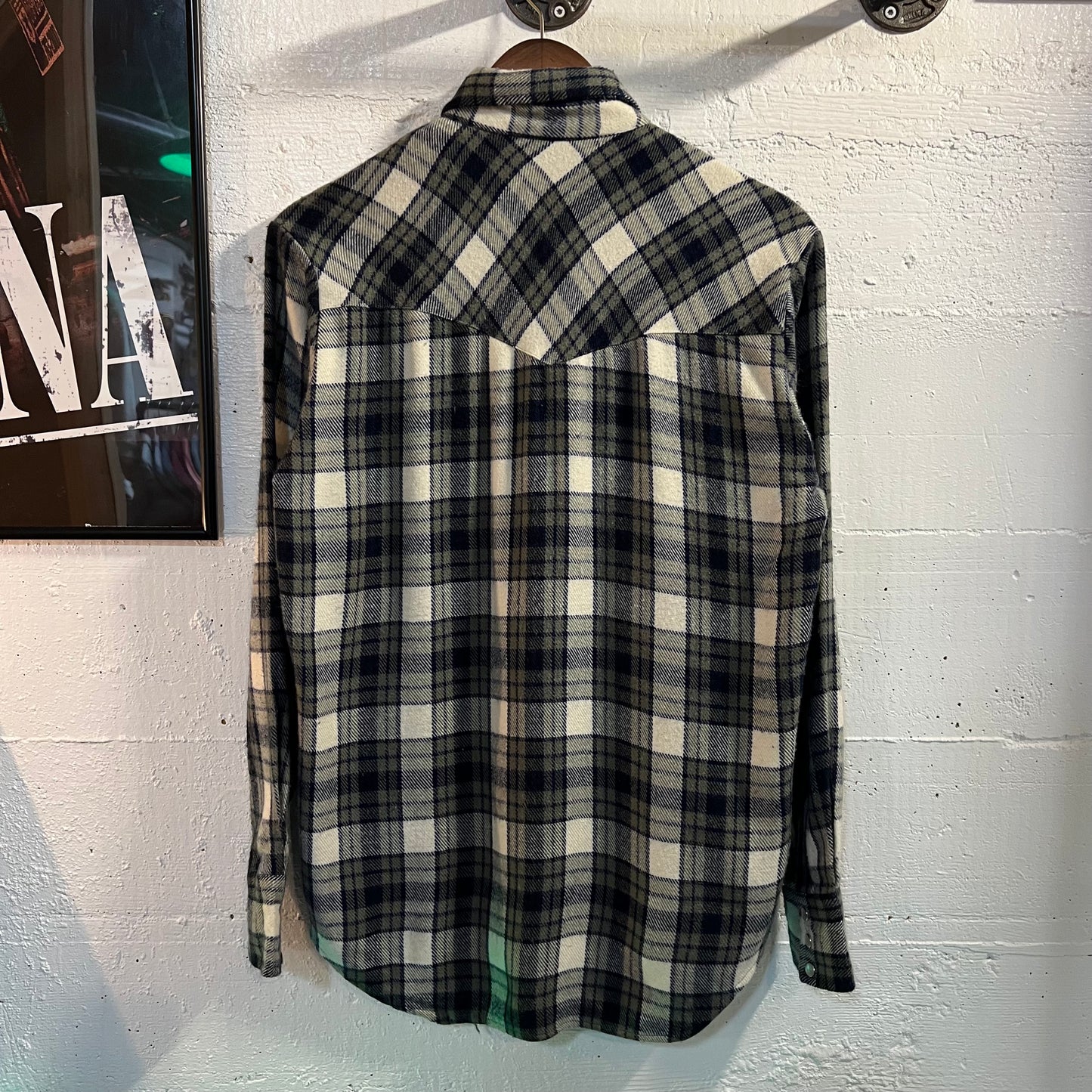 Vintage Country Touch Plaid Flannel Pearl Snap Shirt - Size Small - Navy/Gray/White