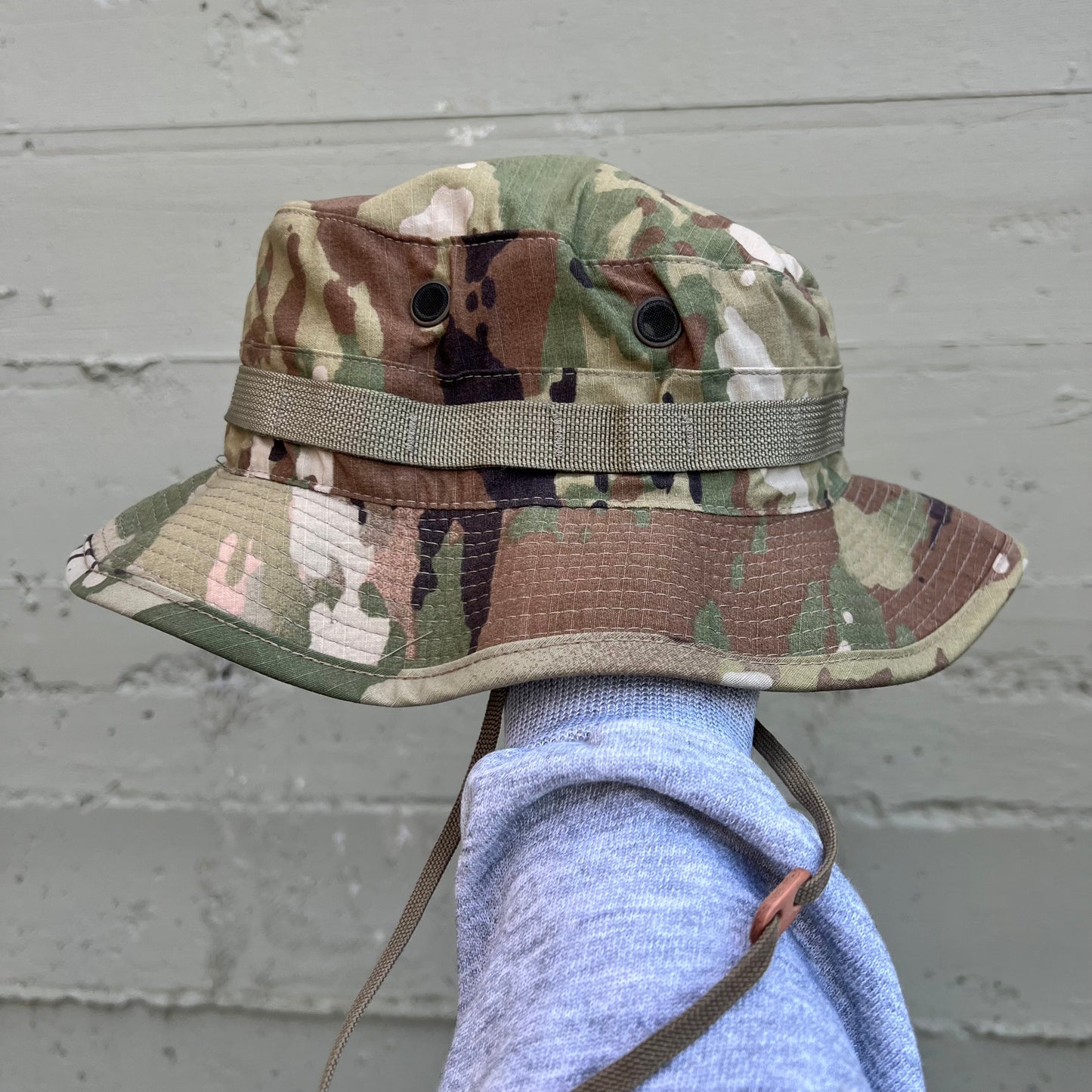 Vintage U.S. Military Multi Cam Boonie Bucket Hat - Size 7-1/2 - Made In USA - Camo/Multi