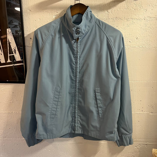 Vintage 1960’s Mister 365 For Rain Or Shine Chin Strap Harrington Jacket - Size 38 (S) - Made In USA - Light Blue