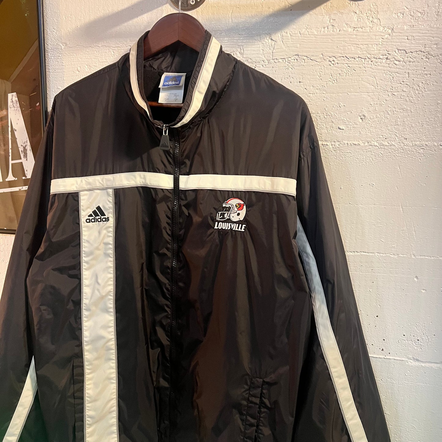 Vintage Adidas Louisville Cardinals Full Zip Windbreaker Jacket - Size Large - Black/White