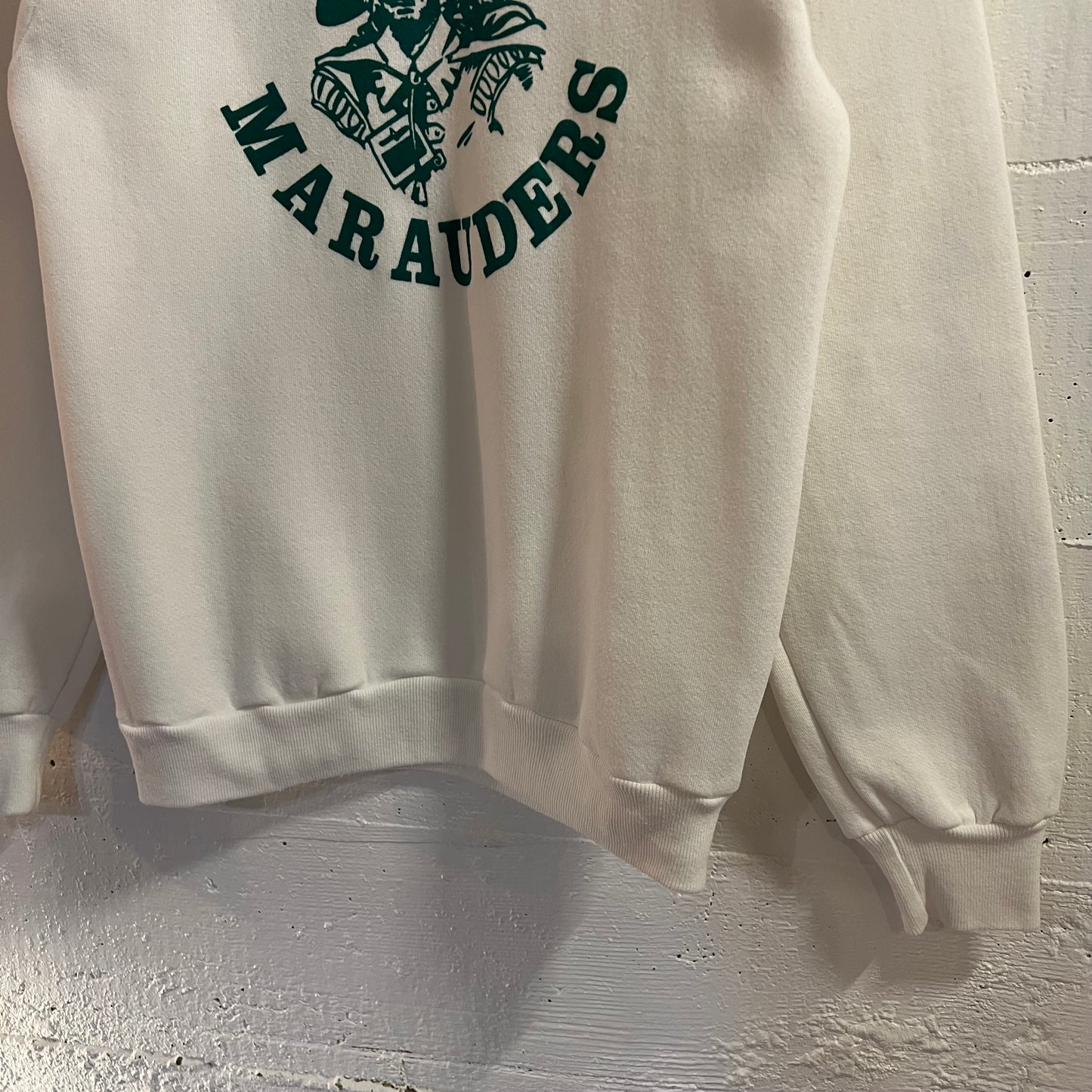 Vintage 80’s Jerzees Midway Marauders Raglan Sleeve Crewneck Sweatshirt - Size Small - Made In USA - White/Green