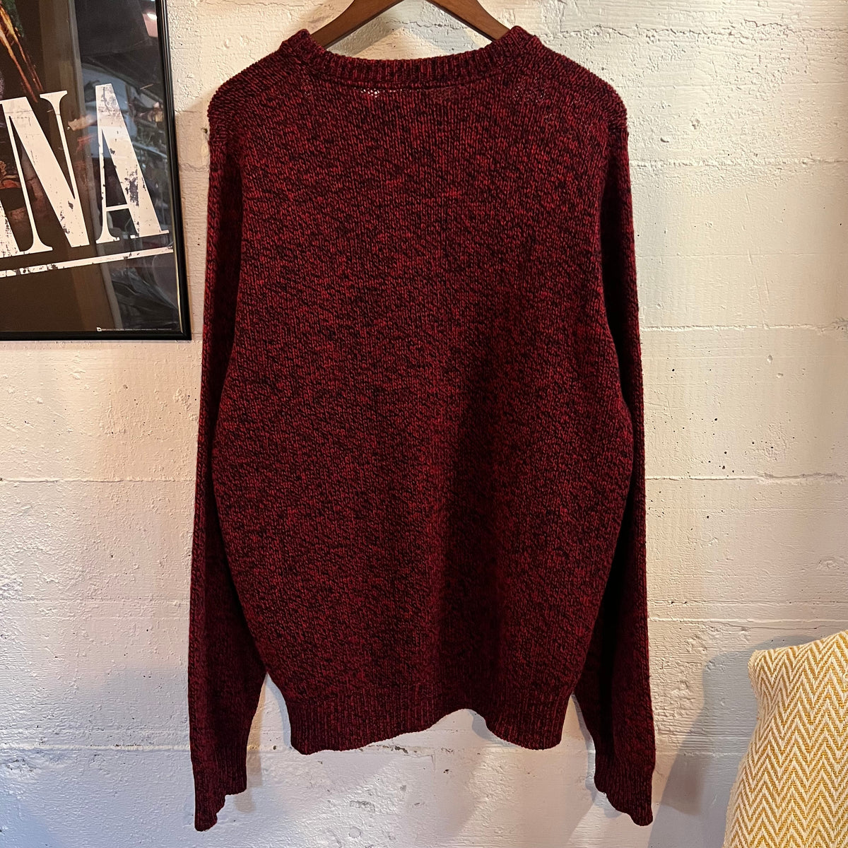 Vintage 80’s/90’s Lands’ End Heathered Wool Knitted Sweater - Size Large - Made In USA - Maroon/Black