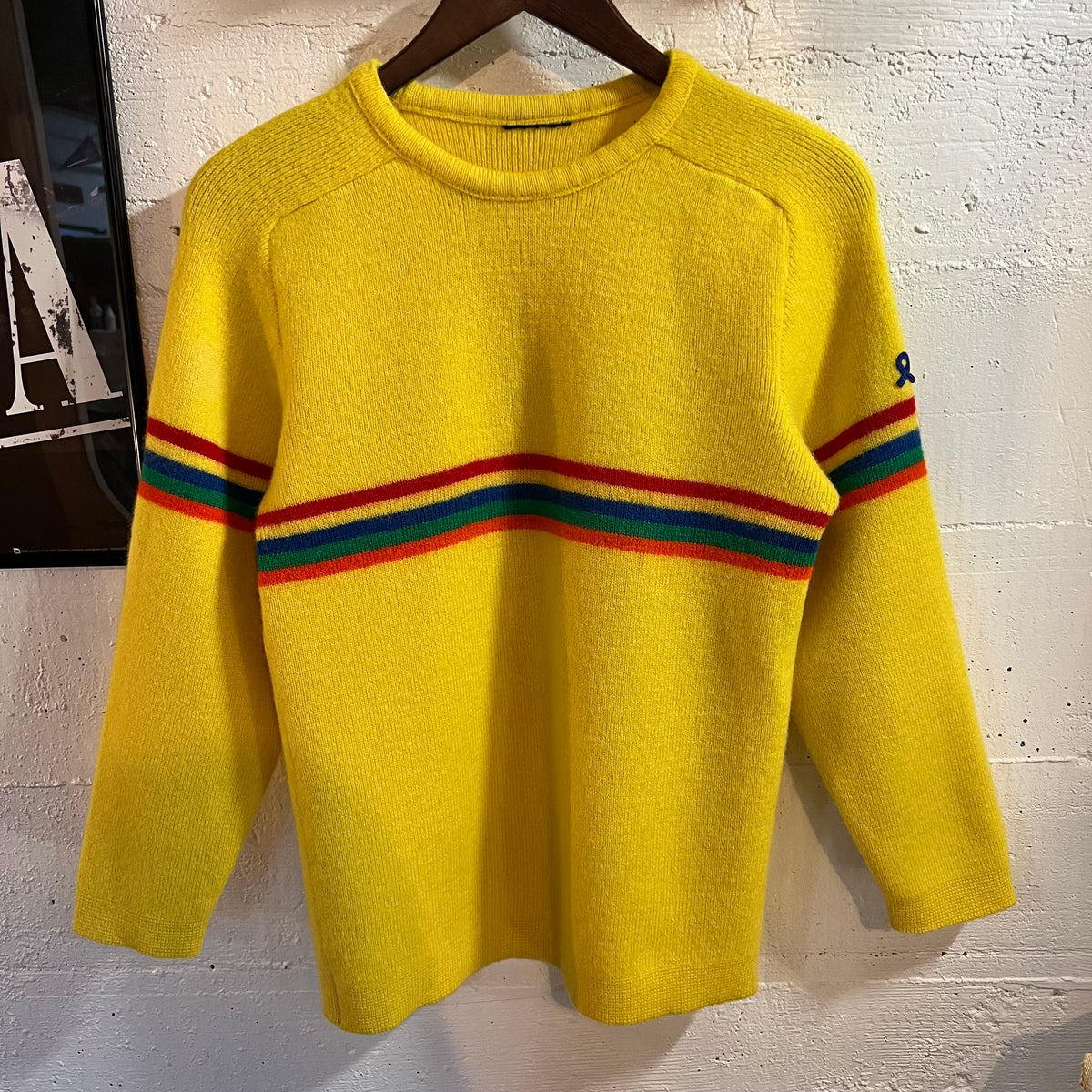 True Vintage 70's Knit Wool Rainbow Striped Sweater - Size Small - Wool - Yellow/Multi